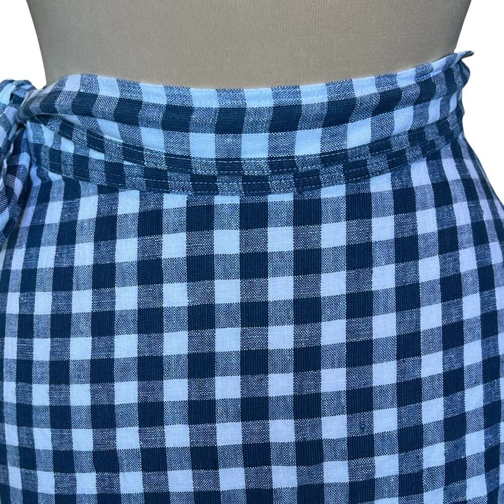Polo Ralph Lauren Linen Gingham Plaid Wrap Maxi Skirt Women’s Medium Blue White - Picture 7 of 16